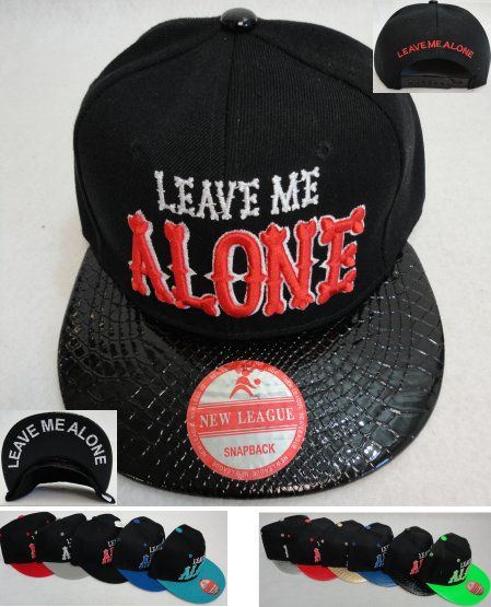 24 Pieces Snap Back Flat Bill Hat [leave Me Alone] Textured Bill - Baseball Caps & Snap Backs