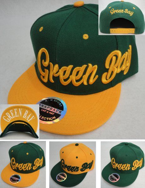 24 Pieces Snap Back Flat Bill Hat [green Bay] Script - Baseball Caps & Snap Backs