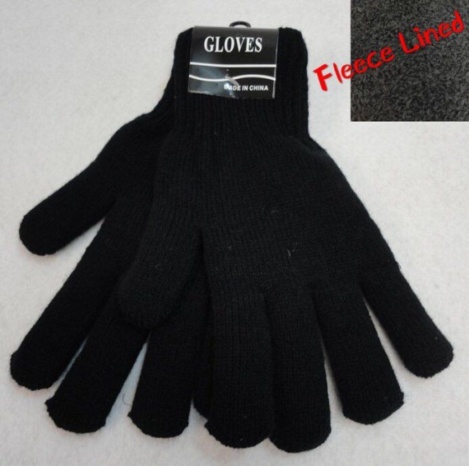 36 Pairs Men's Black Fleece Lined Gloves - Fleece Gloves