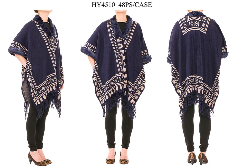 24 Pieces Ladies Poncho In Navy Blue - Winter Pashminas and Ponchos