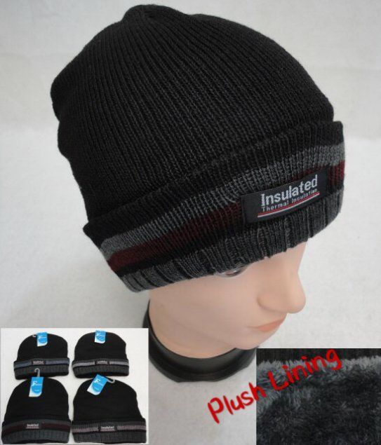36 Pieces Insulated Knitted Winter Hat [striped Fold] Plush Lining - Winter Beanie Hats