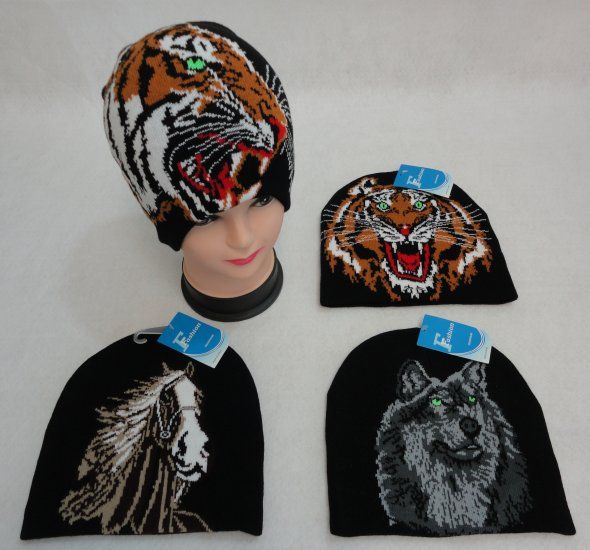48 Pieces Tiger Horse Wolf Knitted Beanie - Winter Beanie Hats