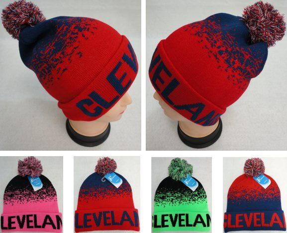 48 Pieces Knitted Hat With Pompom Cleveland N Digital Fade - Winter Beanie Hats