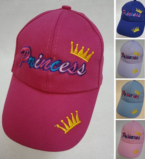 48 Pieces Girl's Embroidered Ball Cap [princess] - Baseball Caps & Snap Backs