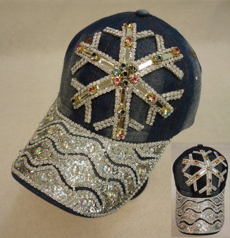 18 Pieces Denim Hat With Bling Snowflake Colored Gems - Hats With Sayings