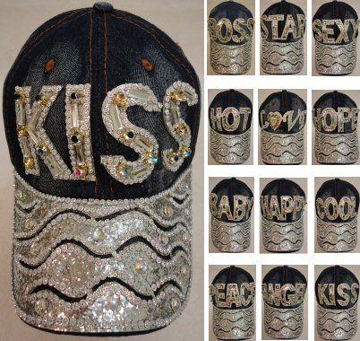 24 Pieces Denim Hat With Bling [colored Gem] Assortment - Hats With Sayings