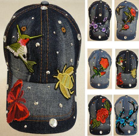 18 Pieces Denim Hat With Bling [applique Assortment] - Hats With Sayings