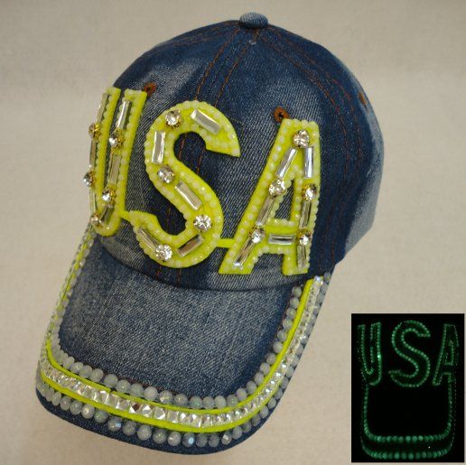 18 Wholesale Denim Hat With Bling *glow In The Dark [usa]