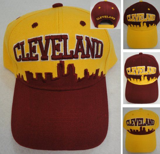 48 Pieces Cleveland Skyline Hat [wine/gold] - Baseball Caps & Snap Backs