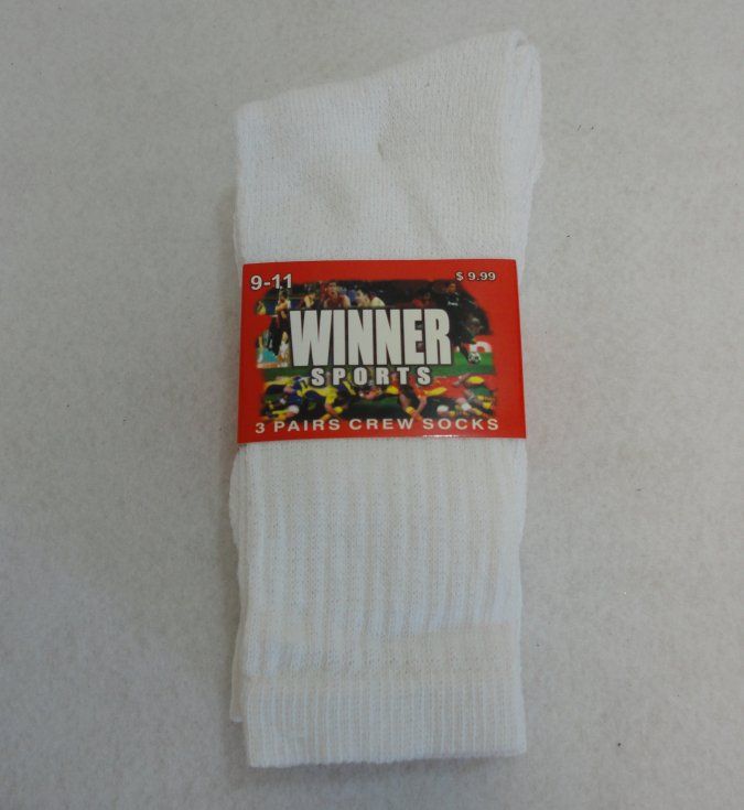 96 Pairs 3 Pair White Crew Socks 9-11 [winner] - Womens Crew Sock