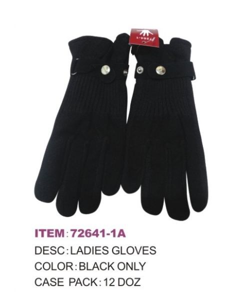 72 Pairs Women's Black Color Winter Glove - Knitted Stretch Gloves