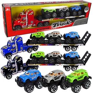 12 Pieces Friction Powered Semi W/3 Atvs - Cars, Planes, Trains & Bikes