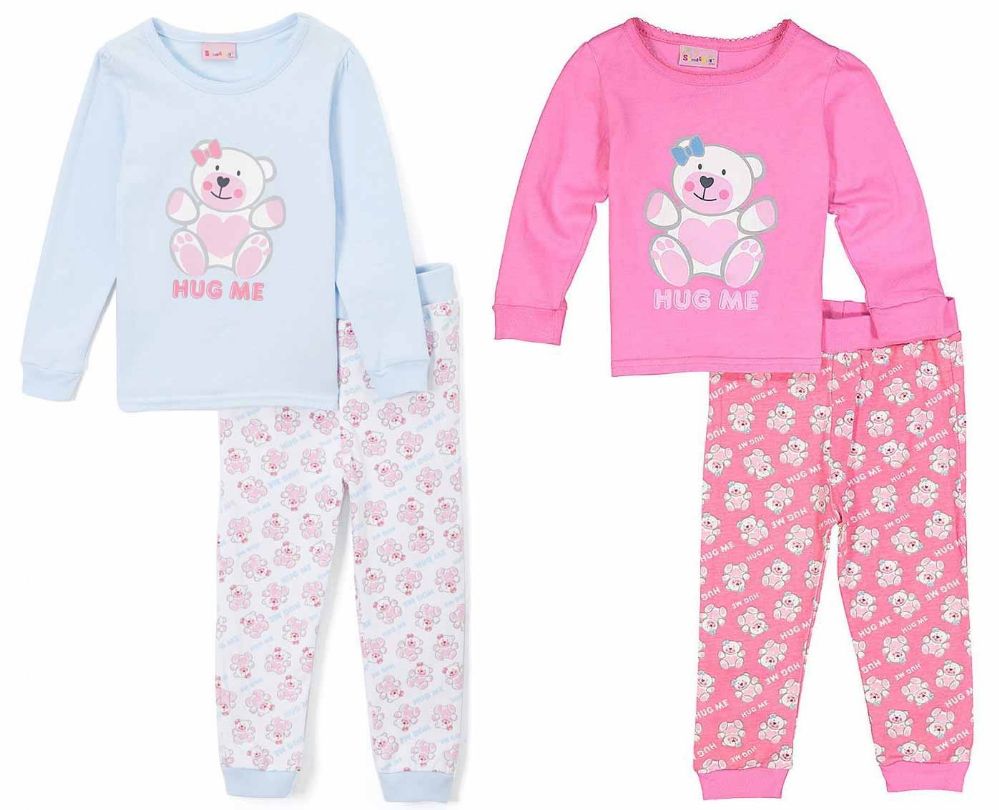 24 Pieces of Toddler Girls "hug Me" Pajama Sets - Solid Colors - Sizes 2-4t