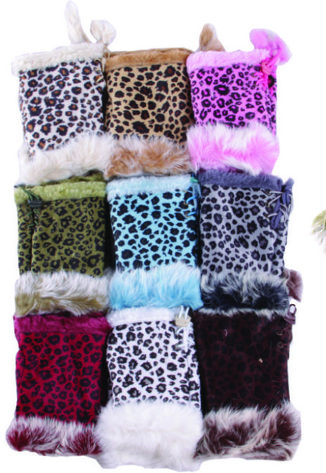 72 Pairs Women's Animal Print Finger Less Fur Glove - Knitted Stretch Gloves