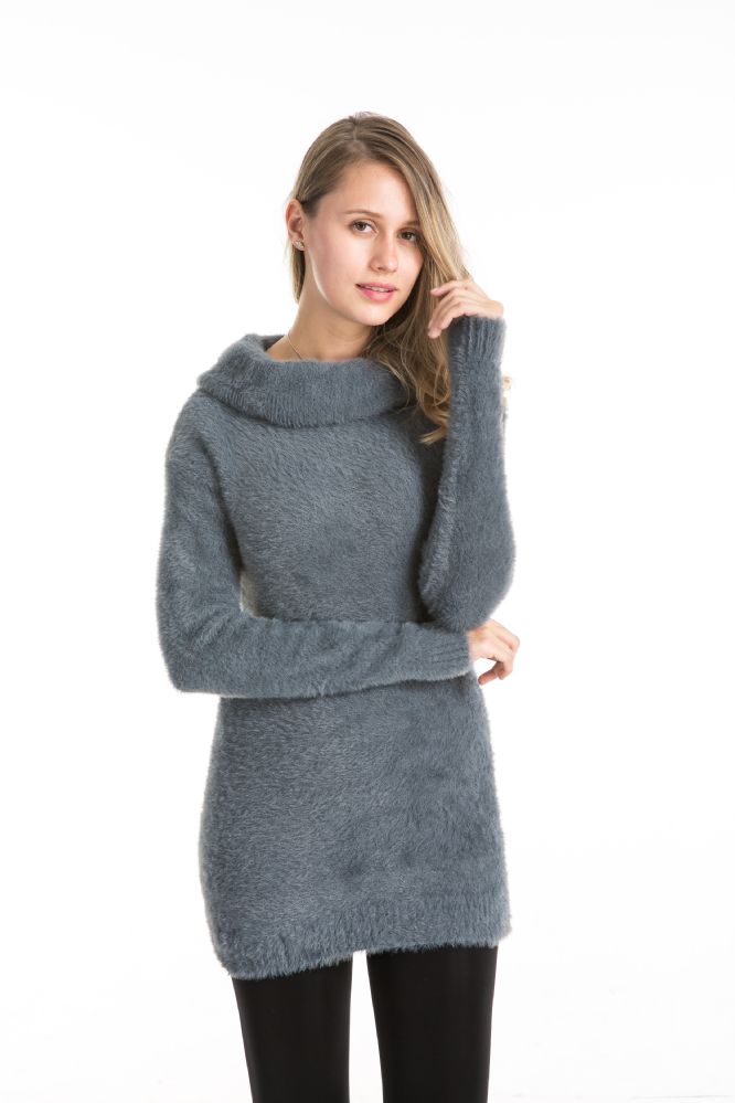 36 Pieces Fazzy Turtle Neck Long Sleeve Sweater Dress - Womens Sweaters & Cardigan