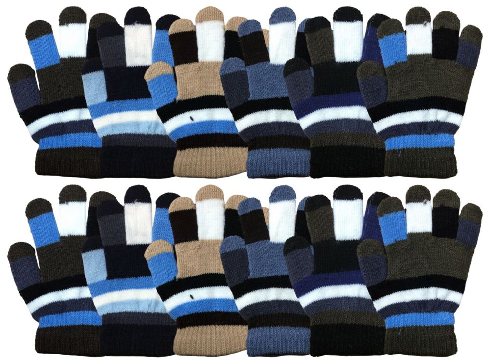 72 Pairs Winter Kids Magic Glove Stripes Assorted Colors - Kids Winter Gloves
