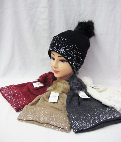 36 Pieces Womens Rhinestone Pom Pom Beanie - Winter Beanie Hats