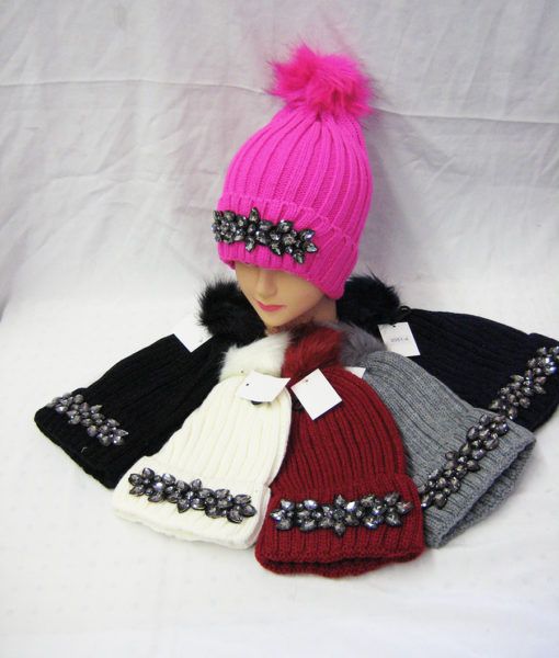 36 Pieces Womens Winter Fashion Beanie With Rhinestone Flowers - Winter Beanie Hats