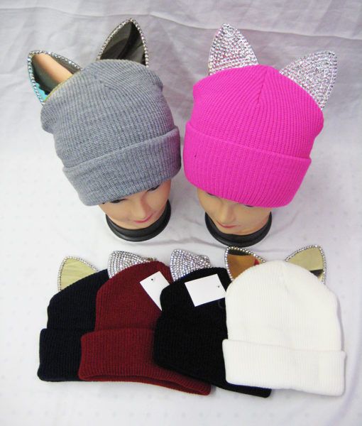 36 Pieces Women's Winter Beanie With Rhinestone Ears - Winter Beanie Hats