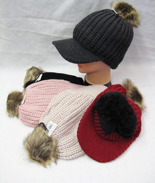 36 Pieces Womens Winter Visor Beanie With Pom Pom - Winter Beanie Hats