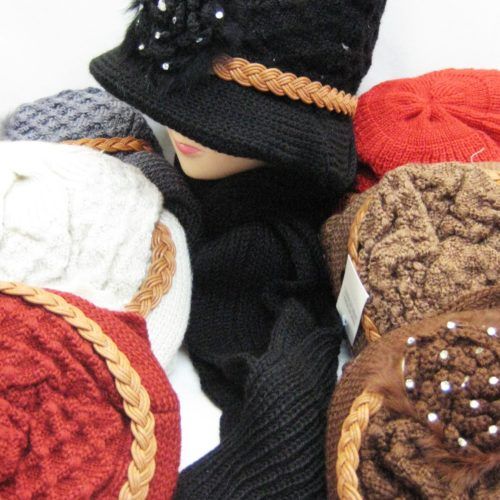 36 Pieces Womens Winter Fashion Hat And Scarf Set With Rope And Flower - Winter Sets Scarves , Hats & Gloves