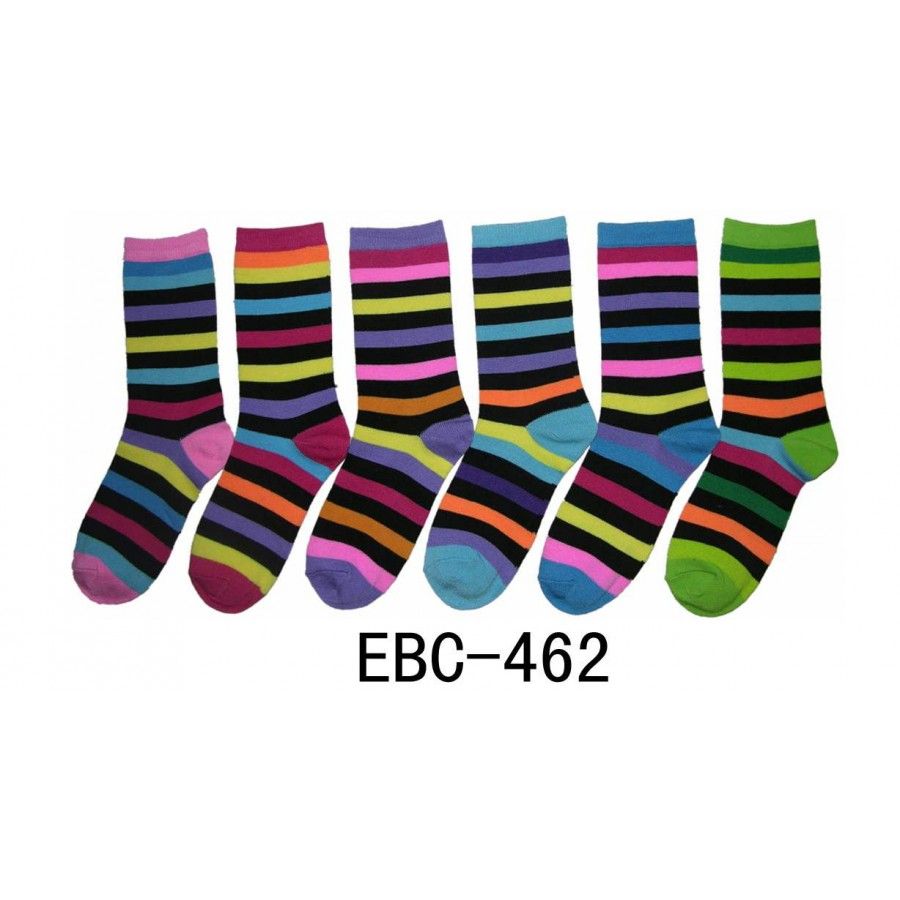 360 Pairs Women's Printed Crew Socks Neon Stripes - Womens Crew Sock
