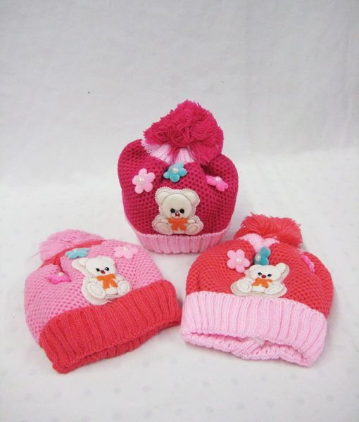 48 Pieces Baby Girl Winter Hat With Teddy - Junior / Kids Winter Hats