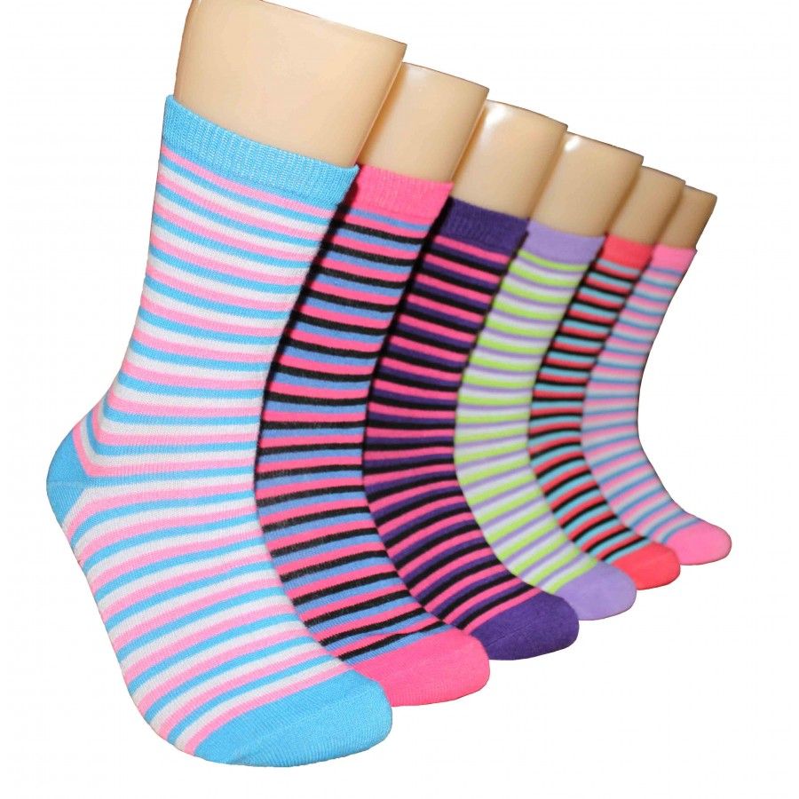360 Pairs Women's Printed Crew Socks Thin Stripes Pattern - Womens Crew Sock