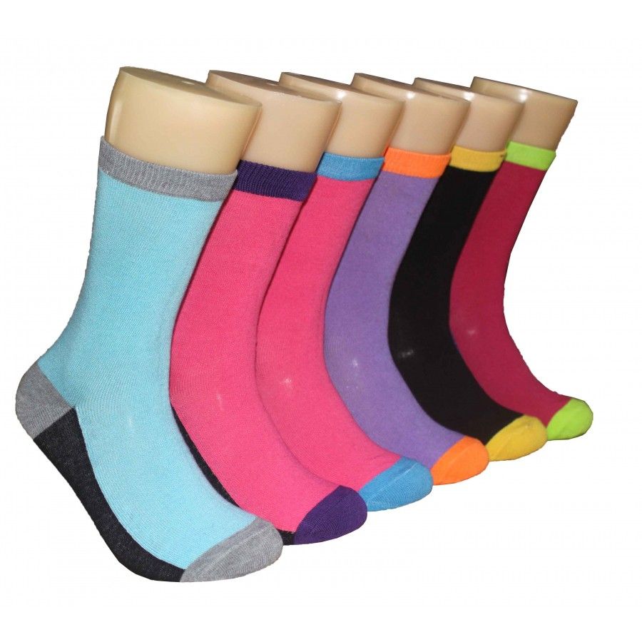 360 Pairs Women's Printed Crew Socks Color Heel & Toe - Womens Crew Sock