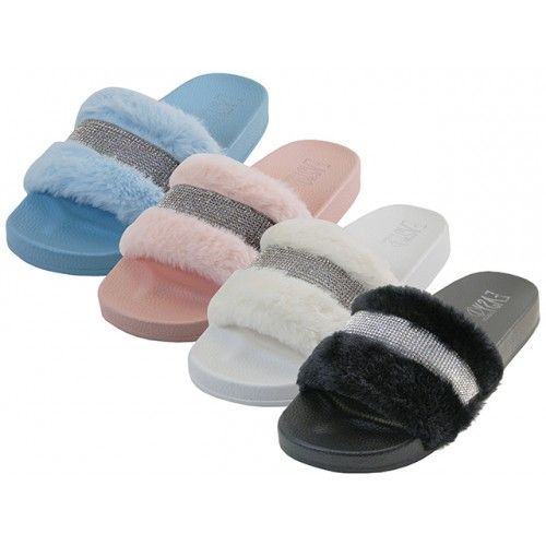 36 Pairs Women's Faux Fur Rhinestone Slide Sandals - Women's Slippers - at  - alltimetrading.com