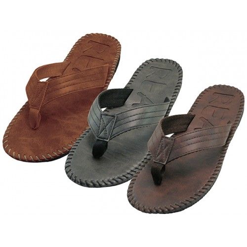36 Wholesale Men's Side Stiches Emboss Thong Sandals