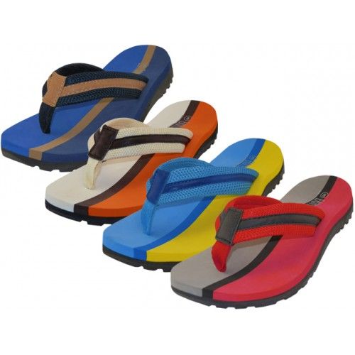 36 Pairs Men's 2 Tone Color Fabric Thong Sandals - Men's Flip Flops and Sandals
