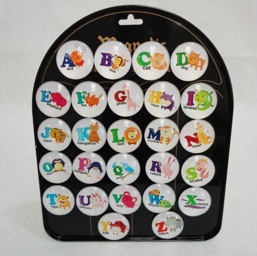 52 Wholesale 1.5" Round Dome Magnets [alphabet Animals]