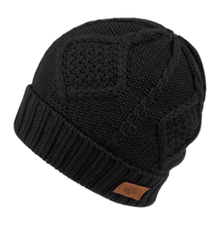 12 Bulk Solid Black Color Knit Beanie With Sherpa Lining