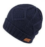12 Pieces Solid Navy Color Knit Beanie With Sherpa Lining - Winter Beanie Hats