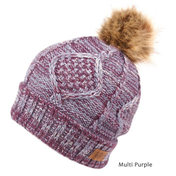 12 Pieces Multi Color Purple Knit Beanie Hat With Pom Pom - Winter Beanie Hats