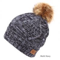 12 Pieces Multi Color Navy Knit Beanie Hat With Pom Pom - Winter Beanie Hats