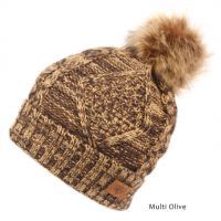 12 Pieces Multi Color Olive Knit Beanie Hat With Pom Pom - Winter Beanie Hats
