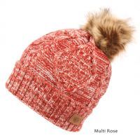 12 Pieces Multi Color Rose Knit Beanie Hat With Pom Pom - Winter Beanie Hats
