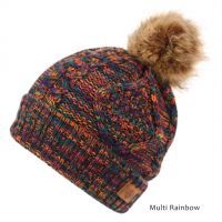 12 Pieces Multi Color Rainbow Knit Beanie Hat With Pom Pom - Winter Beanie Hats