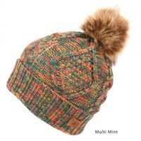 12 Pieces Multi Color Mint Knit Beanie Hat With Pom Pom - Winter Beanie Hats