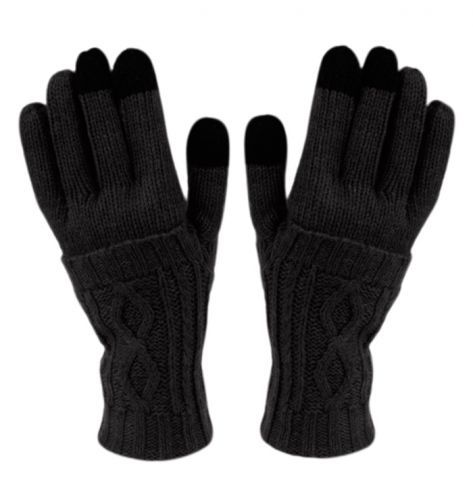 24 Pairs Double Layer Knit Glove With Screen Touch In Black - Conductive Texting Gloves