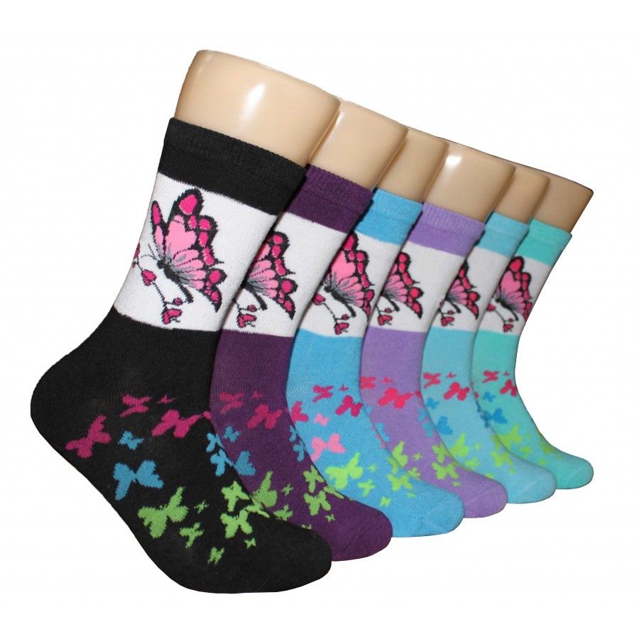 360 Wholesale Women's Butterfly Print Crew Socks