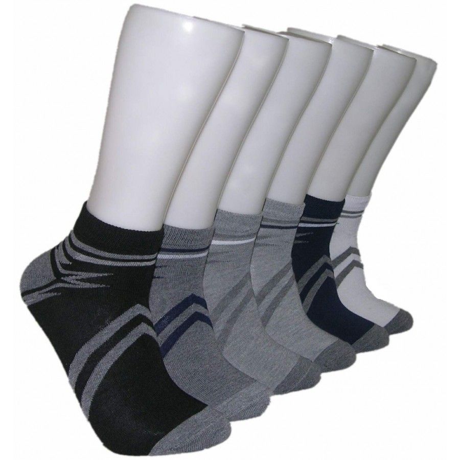 480 Pairs Men's Racer Stripe Low Cut Ankle Socks In Gray & Black - Mens Ankle Sock