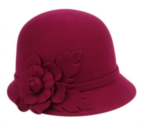 Fashion Winter Women Wool Flower Cloche Hat Felt Side Flanging Church Cap LD