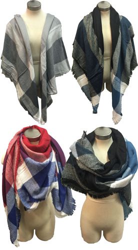 12 Wholesale Large Blanket Scarves Wrap Assorted Color Plain Print