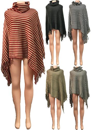 12 Wholesale Stripped Pattern Winter Poncho Cowl Collar Assorted