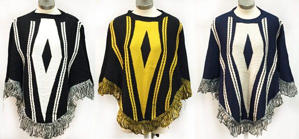 6 Wholesale Knitted Poncho With Fringe Assorted