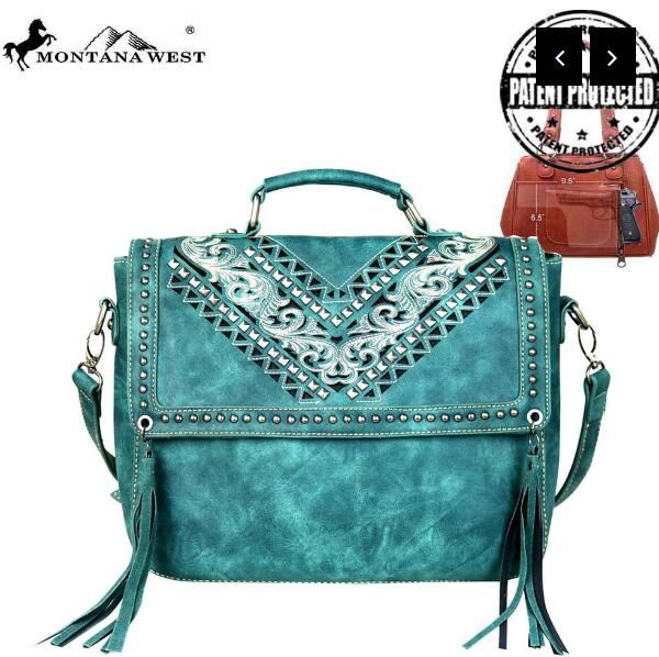 2 Pieces Montana West Embroidered Concealed Handgun Satchel Handbags