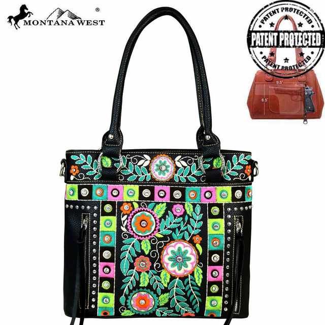 2 Pieces Montana West Embroidered Collection Concealed Handgun Tote
